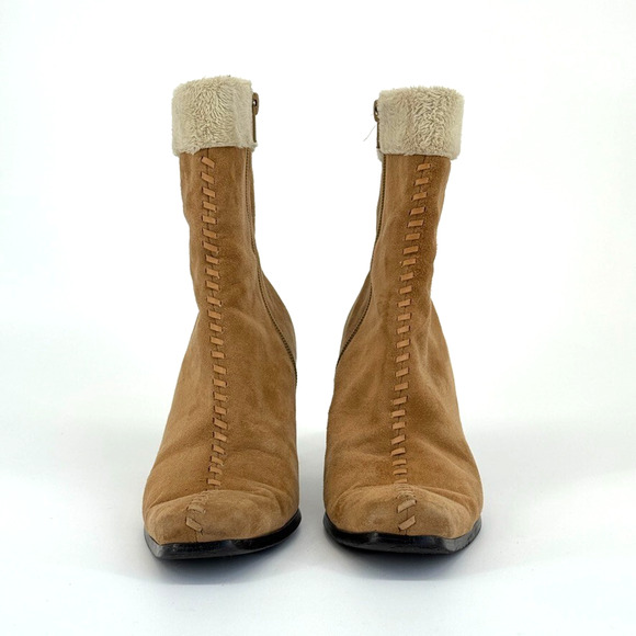 Vtg Y2K Marinelli Womens Suede Shearling Boots Sz 7.5 Cozy Winter Tan 2000s Read - Picture 3 of 15